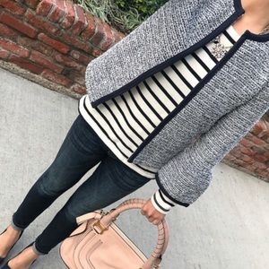 LOFT Blue Tweed Bell Sleeve Jacket